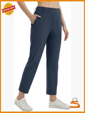 Women's Golf Pants with Belt Loops Zipper Pockets UPF 50+ Stretch Slim Straight